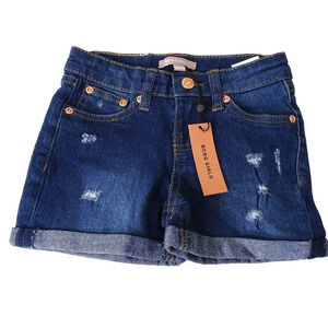 BCBG Girls Denim Shorts Blue Distressed Ripped Cuffed Size 4 Adjustable Waist